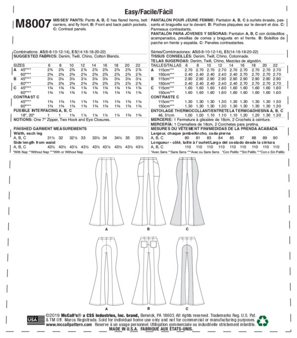 McCall's Schnittmuster M8007 - Hose - Schlaghose - weit ausgestelltes Bein – Bild 7