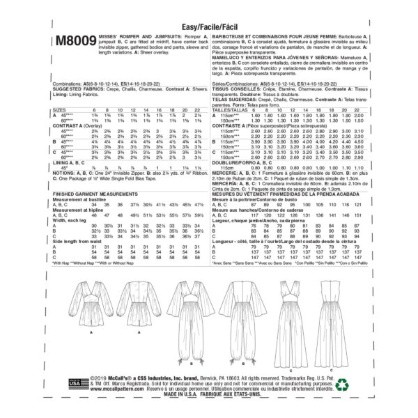 McCall's Schnittmuster M8009 - Overall - Jumpsuit - lässig weit - weites Bein – Bild 7