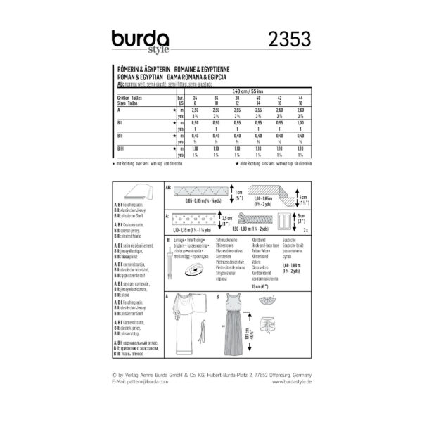Burda Style Schnittmuster Nr. 2353 - Fasching - Römerin und Ägypterin – Bild 4
