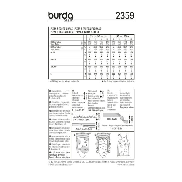 Burda Style Schnittmuster Nr. 2359 - Fasching - Pizza, Torte und Käse Kostüm – Bild 5