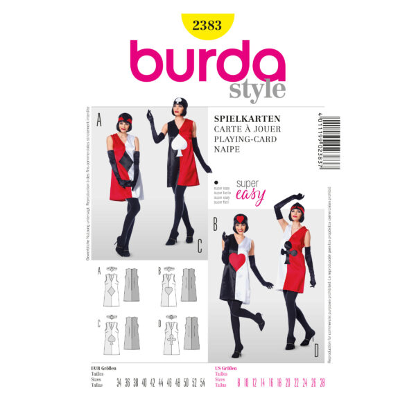 Burda Style Schnittmuster Nr. 2383 - Fasching - Spielkarten-Kostüm
