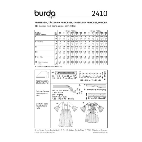 Burda Kids Schnittmuster Nr. 2410 - Fasching - Prinzessin und Tänzerin – Bild 4