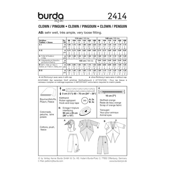 Burda Kids Schnittmuster Nr. 2414 - Fasching - Clown und Pinguin – Bild 4