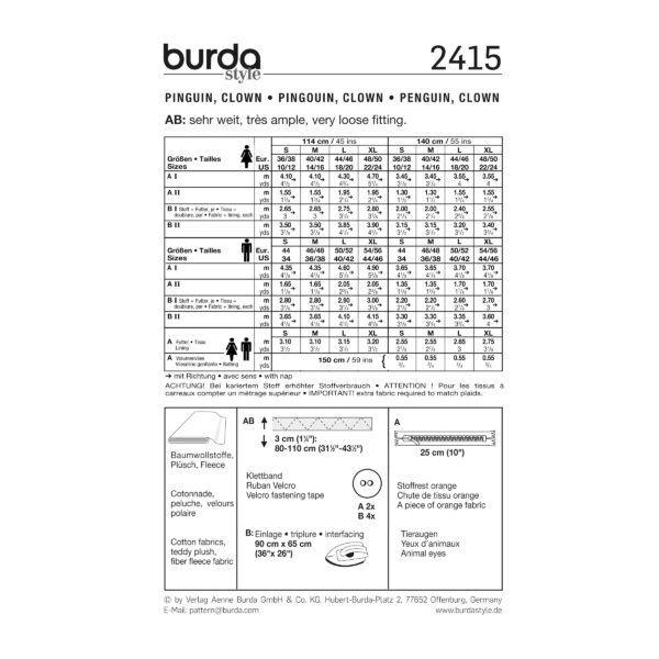 Burda Style Schnittmuster Nr. 2415 - Fasching - Clown und Pinguin - für Sie und Ihn – Bild 5