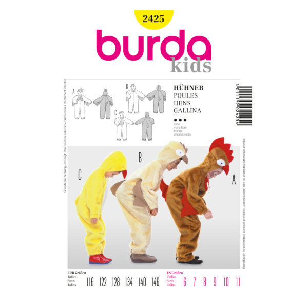 Burda Kids Schnittmuster Nr. 2425 - Fasching - Hühner - Kücken, Huhn und Hahn
