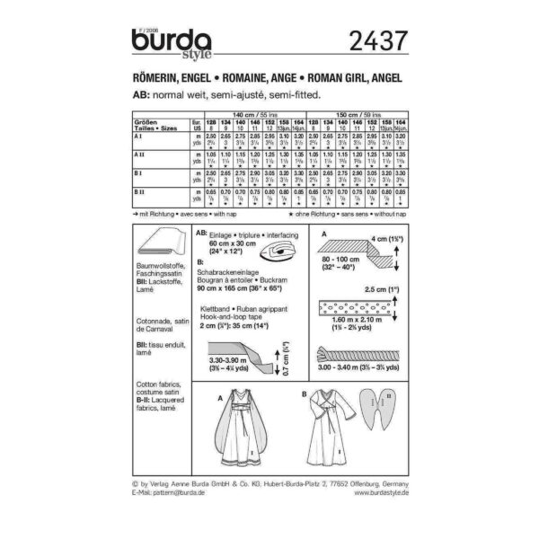 Burda Kids Schnittmuster Nr. 2437 - Fasching - Römerin und Engel – Bild 4