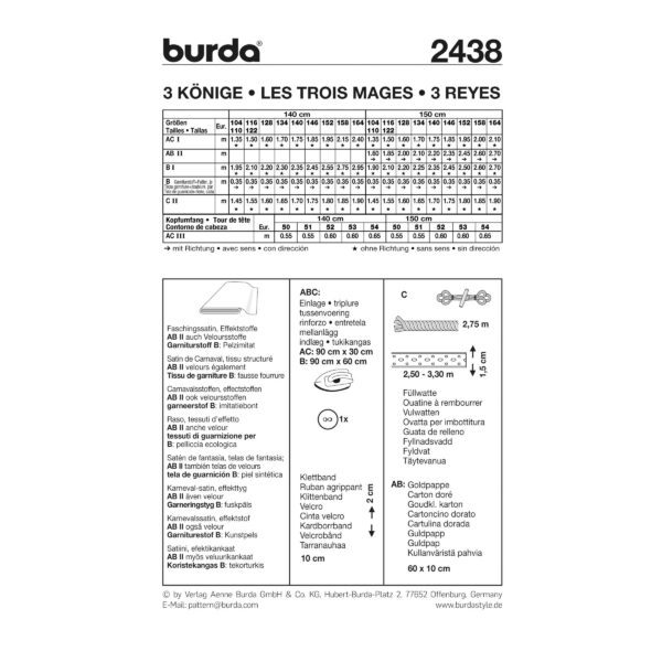 Burda Style Schnittmuster Nr. 2438 - Fasching - Die Heiligen Drei Könige – Bild 3