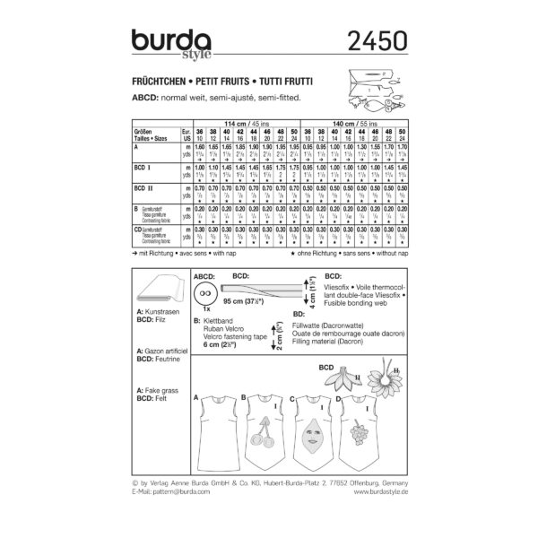 Burda Style Schnittmuster Nr. 2450 - Fasching - Früchtchen - Trauben, Kirsche, Zitrone – Bild 3