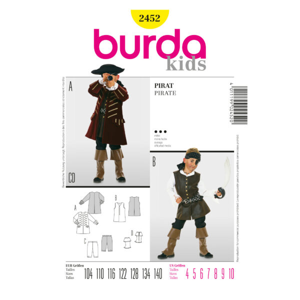 Burda Kids Schnittmuster Nr. 2452 - Fasching - Pirat - Jacke, Hose, Weste