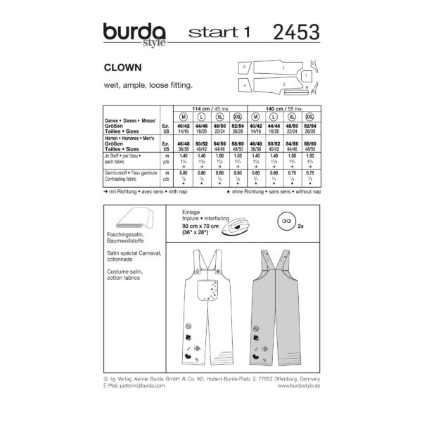 Burda Style Schnittmuster Nr. 2453 - Fasching - Clown - Latzhose für Sie und Ihn – Bild 3