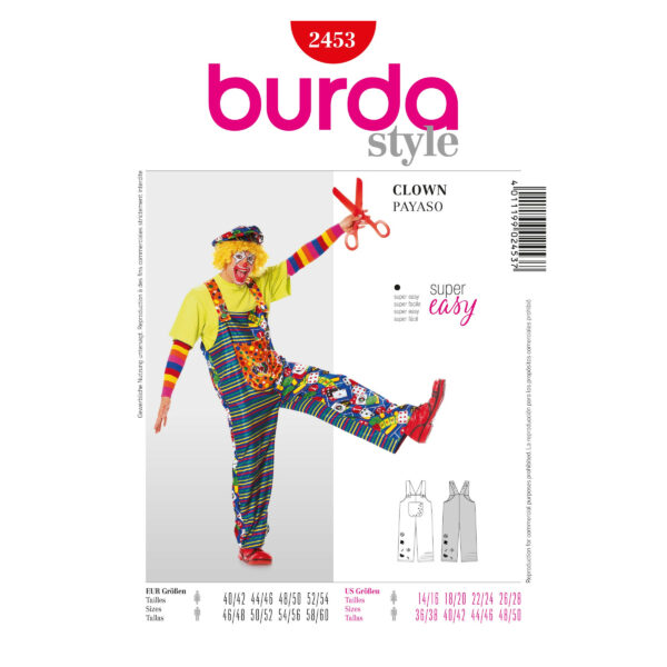 Burda Style Schnittmuster Nr. 2453 - Fasching - Clown - Latzhose für Sie und Ihn