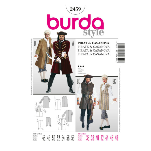 Burda Style Schnittmuster Nr. 2459 - Fasching - Pirat & Casanova