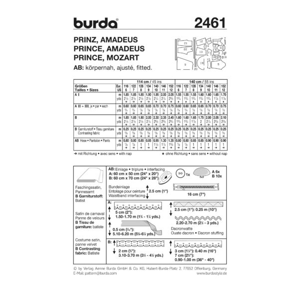 Burda Kids Schnittmuster Nr. 2461 - Fasching - Prinz und Wolfgang Amadeus – Bild 4