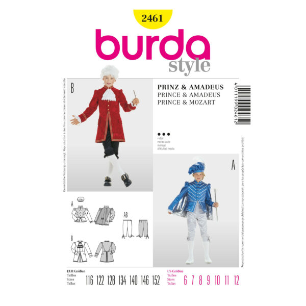 Burda Kids Schnittmuster Nr. 2461 - Fasching - Prinz und Wolfgang Amadeus