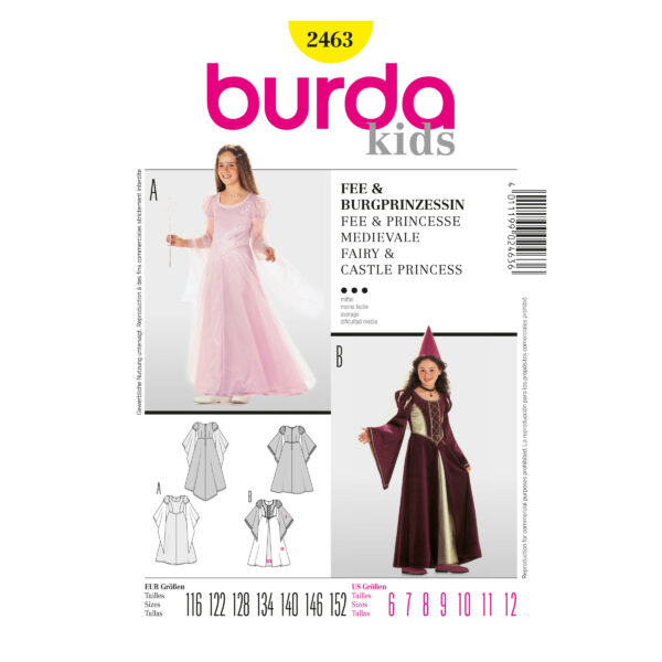 Burda Style Schnittmuster Nr. 2463 - Fasching - Fee und Burgprinzessin