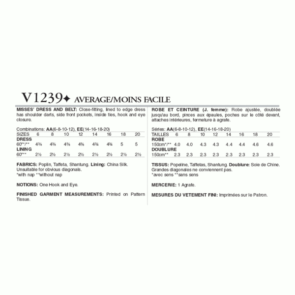 Vogue Schnittmuster V1239 - Kleid - Schwanenhalskleid mit Gürtel – Bild 7