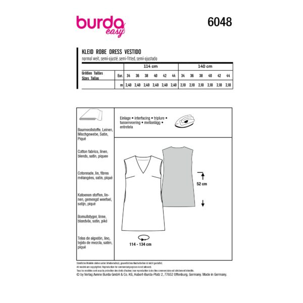 Burda Style Schnittmuster Nr. 6048 - Shiftkleid mit V-Ausschnitt – Bild 4