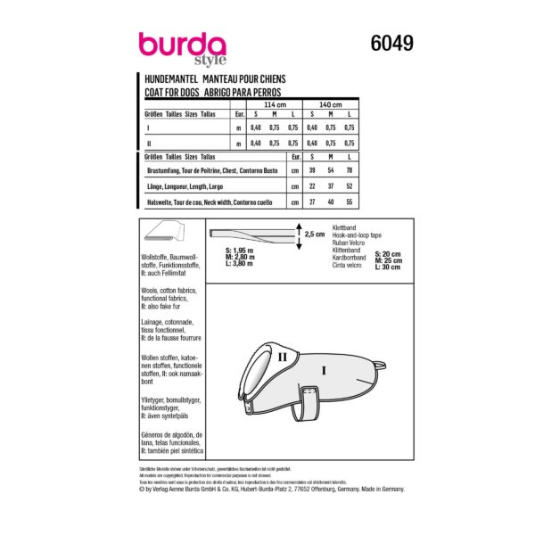 Burda Style Schnittmuster Nr. 6049 - Hundemantel – Bild 9