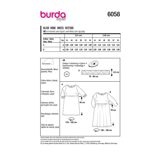 Burda Style Schnittmuster Nr. 6058 - Kleid – lockerer Fall – 3/4 lange Ärmel – Bild 8
