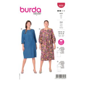 Burda Style Schnittmuster Nr. 6058 - Kleid – lockerer Fall – 3/4 lange Ärmel