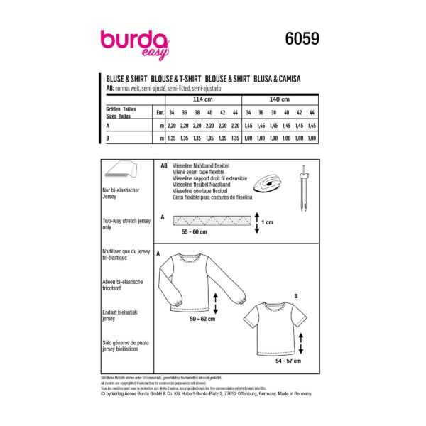 Burda Style Schnittmuster Nr. 6059 - Bluse - Shirt - kurze oder lange Ärmel – Bild 8