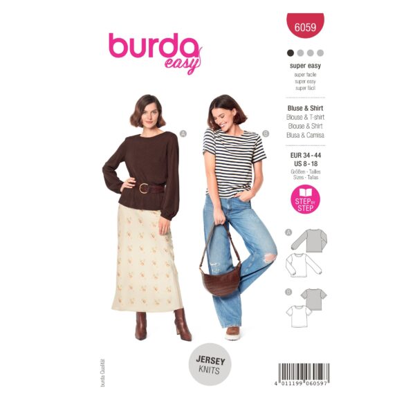 Burda Style Schnittmuster Nr. 6059 - Bluse - Shirt - kurze oder lange Ärmel