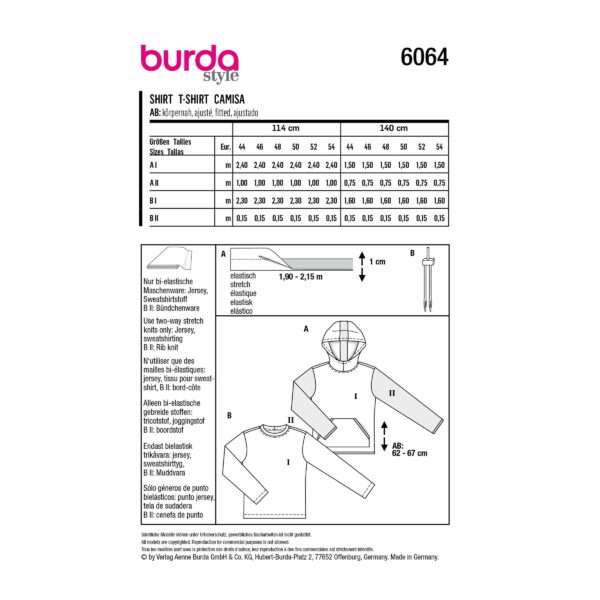 Burda Style Schnittmuster Nr. 6064 - Sweatshirt - Klassiker mit Kapuze oder Halsbündchen – Bild 8