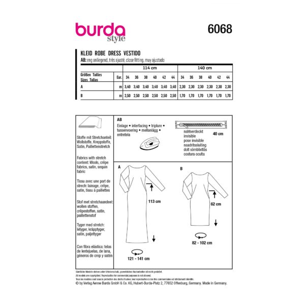 Burda Style Schnittmuster Nr. 6068 - Kleid, Abendkleid – schmale Silhouette – mit Rückendecolleté – Bild 10