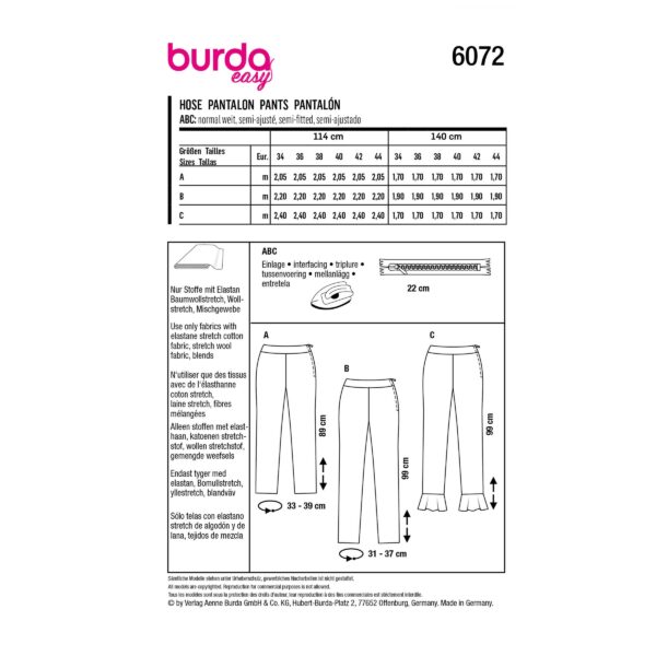 Burda Style Schnittmuster Nr. 6072 - Hosen in schmaler Form mit seitl. Reißverschluss – Bild 11