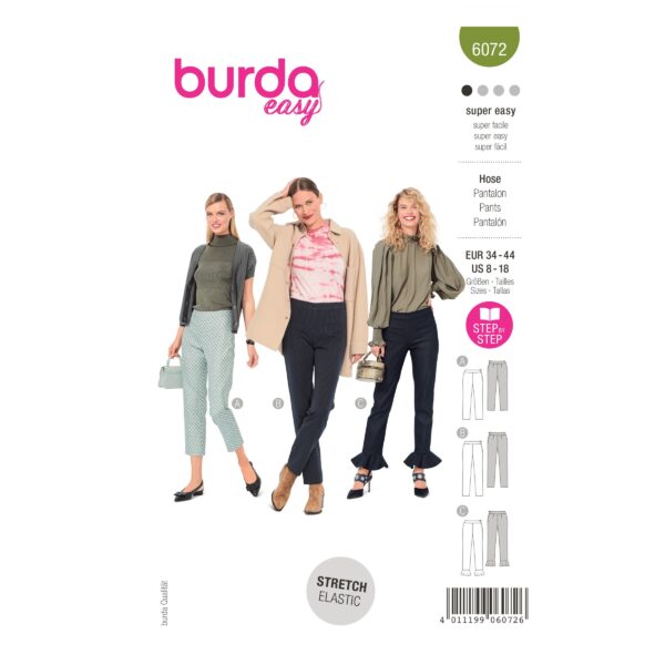 Burda Style Schnittmuster Nr. 6072 - Hosen in schmaler Form mit seitl. Reißverschluss