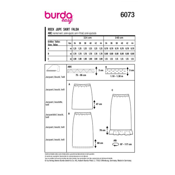 Burda Style Schnittmuster Nr. 6073 - Rock in drei Längen mit Gummibund, schmale Form – Bild 11