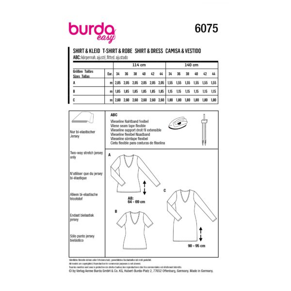 Burda Style Schnittmuster Nr. 6075 - Shirt, Kleid – schmale Form mit V-Ausschnitt – Bild 11