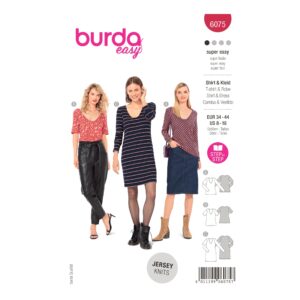 Burda Style Schnittmuster Nr. 6075 - Shirt, Kleid – schmale Form mit V-Ausschnitt