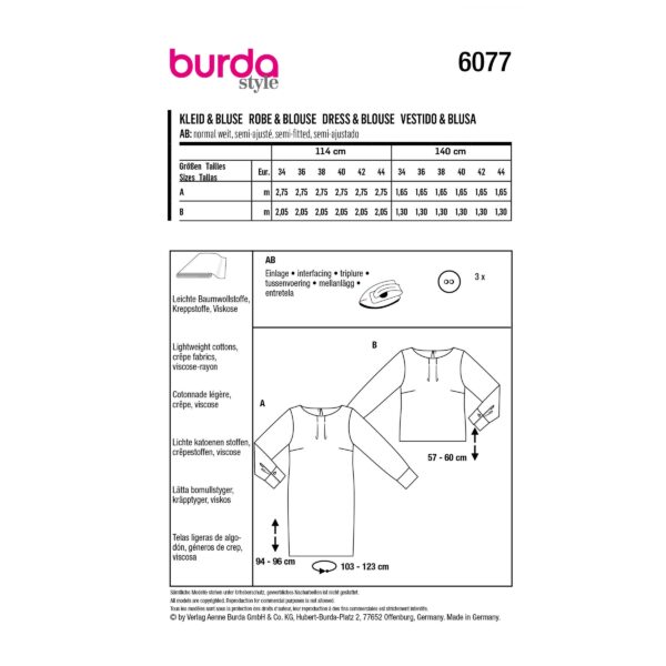Burda Style Schnittmuster Nr. 6077 - Kleid und Bluse in gerader Linienführung mit Manschetten – Bild 8