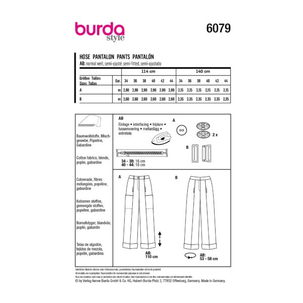 Burda Style Schnittmuster Nr. 6079 - Hose mit Bundfalten und Formbund – Bild 8