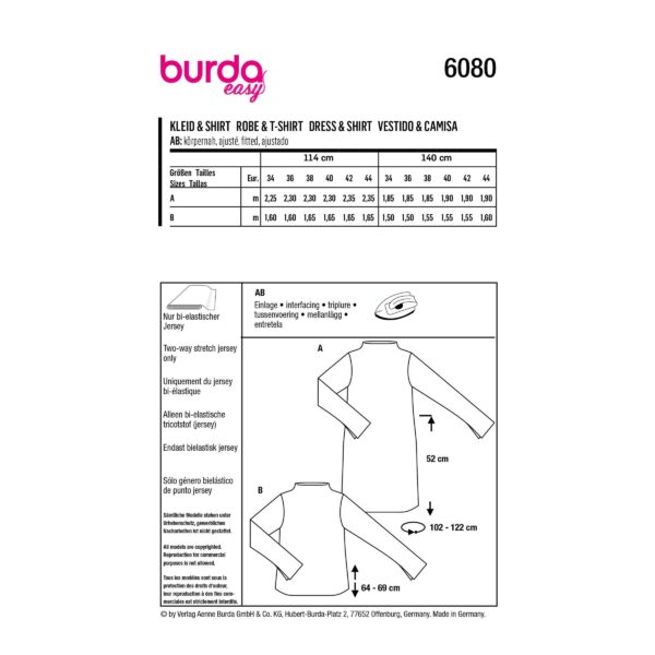 Burda Style Schnittmuster Nr. 6080 - Kleid, Shirt mit angeschnittenem Kragen – Bild 8