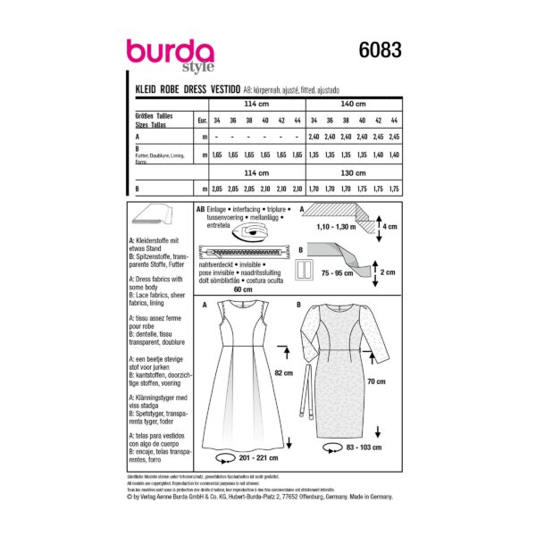 Burda Style Schnittmuster Nr. 6083 -  Festliches Kleid mit weitem Rock / Schmales Spitzenkleid – Bild 8