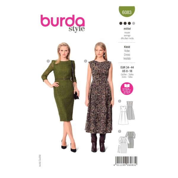 Burda Style Schnittmuster Nr. 6083 -  Festliches Kleid mit weitem Rock / Schmales Spitzenkleid