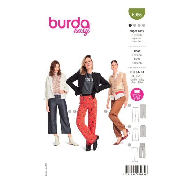 Burda Style Schnittmuster Nr. 6085 -  Hose mit Elastikbund und gerader Beinweite