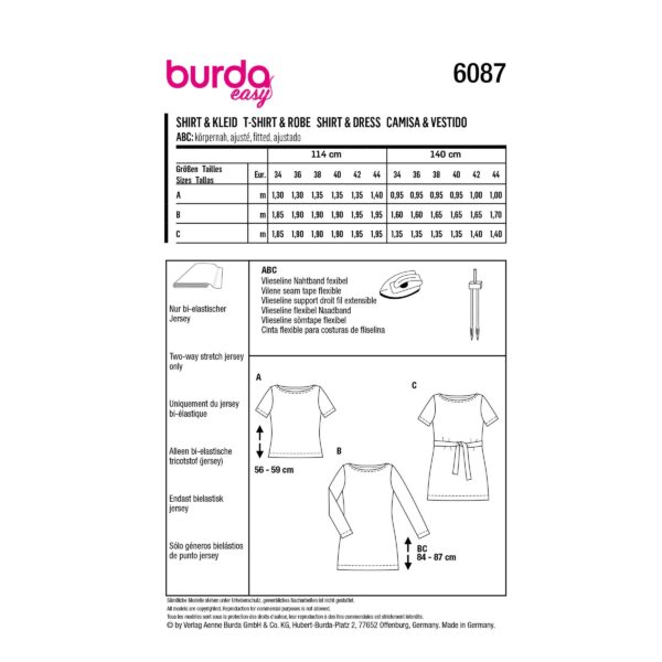 Burda Style Schnittmuster Nr. 6087 - Shirt, Kleid – körpernah - U-Boot-Ausschnitt – Bild 8