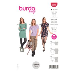 Burda Style Schnittmuster Nr. 6087 - Shirt, Kleid – körpernah - U-Boot-Ausschnitt