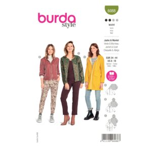 Burda Style Schnittmuster Nr. 6088 - Jacken und Mantel – sportiv mit Reißverschluss
