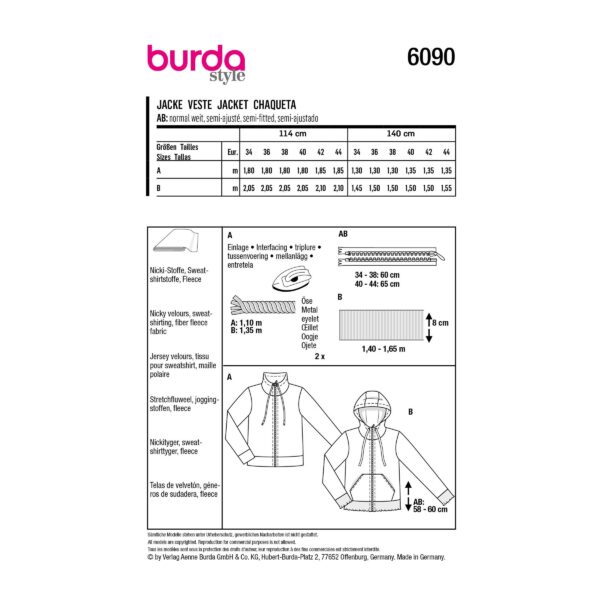Burda Style Schnittmuster Nr. 6090 - Sweatjacke mit Reißverschluss – Bild 10