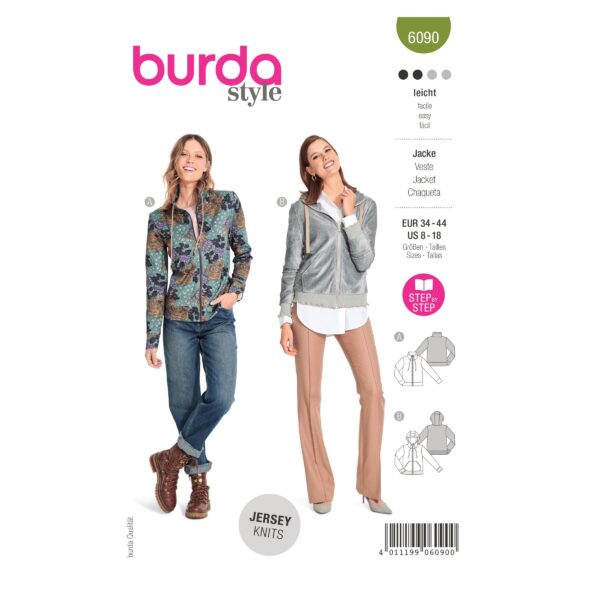 Burda Style Schnittmuster Nr. 6090 - Sweatjacke mit Reißverschluss