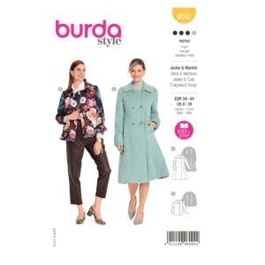Burda Style Schnittmuster Nr. 6092 - Mantel, Jacke – doppelreihig mit großem Kragen