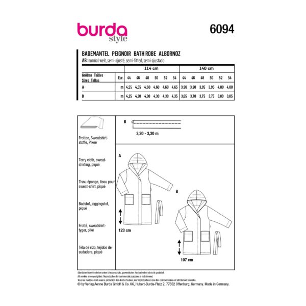 Burda Style Schnittmuster Nr. 6094 - Bademantel mit Kapuze und aufgesetzte Taschen – Bild 8