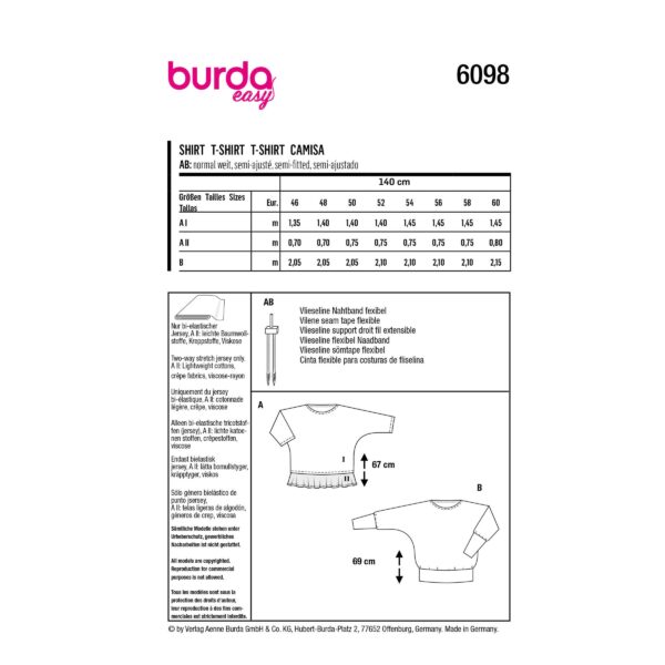 Burda Style Schnittmuster Nr. 6098 - Shirt mit Kimonoärmeln – Bild 8