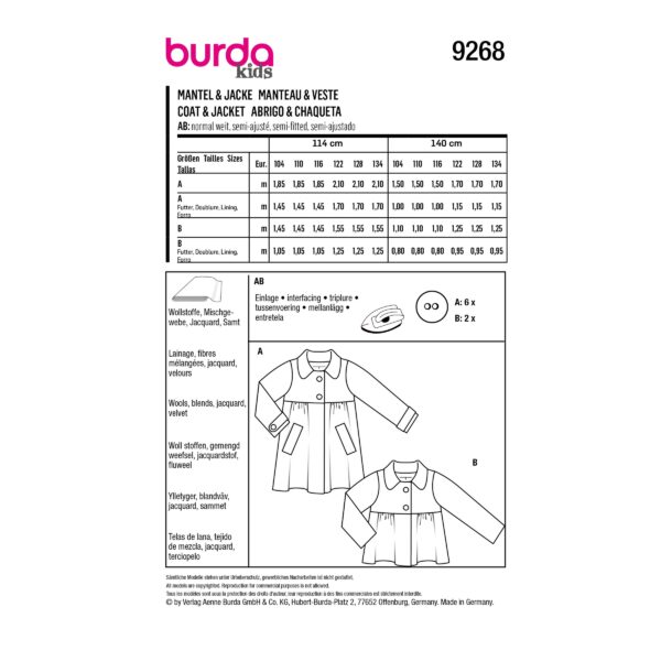 Burda Kids Schnittmuster Nr. 9268 - Mantel und Jacke mit Bubikragen – Bild 8