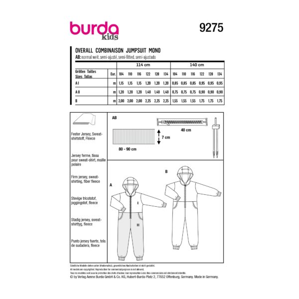 Burda Kids Schnittmuster Nr. 9275 - Overall mit Kapuze – Bild 8