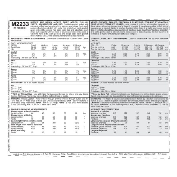 McCall's Schnittmuster M2233 - Küchenkombination - Kochbekleidung für Sie und Ihn – Bild 9